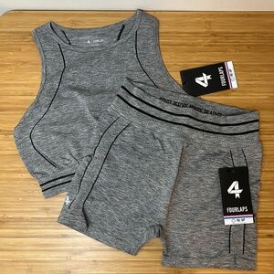 NWT FOURLAPS SET OF AERO SEAMLESS 3” SHORTS AND BREATHE SEAMLESS BRA